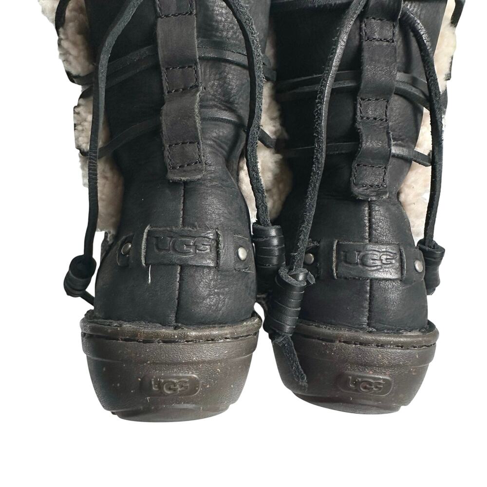 Ugg | Women | Akadia Black Leather Sheepskin Fur Pull On Fall Boots | Size US 7 - Picture 10 of 16